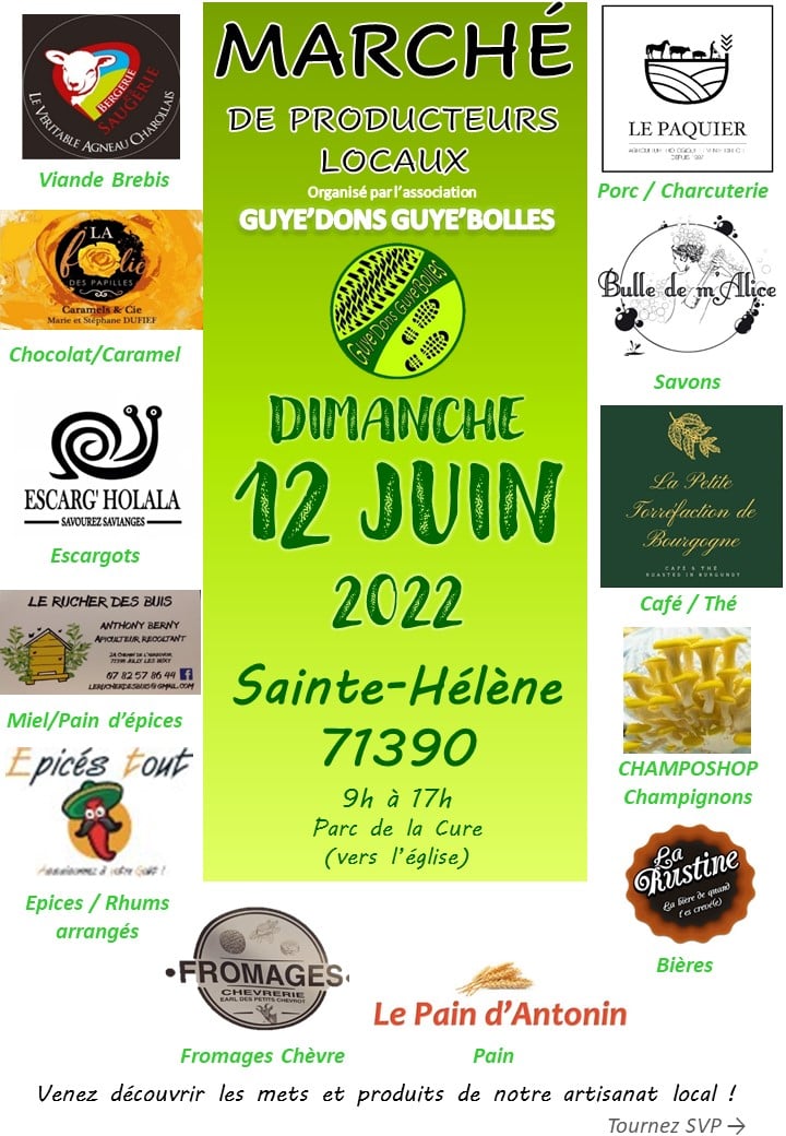 Lire la suite à propos de l’article Marché de producteurs locaux organisé par Guye’dons Guye’bolles à St Hélène le 12 juin 2022