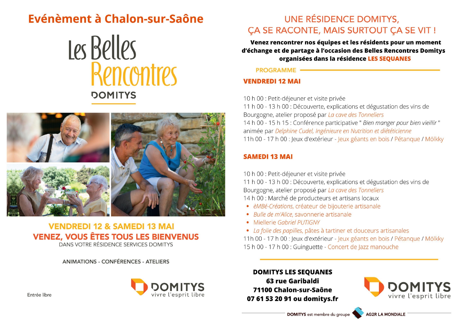 Lire la suite à propos de l’article Portes ouvertes de la résidence Domitys Les Séquanes à Chalon-sur-Saône le 13/05/2023