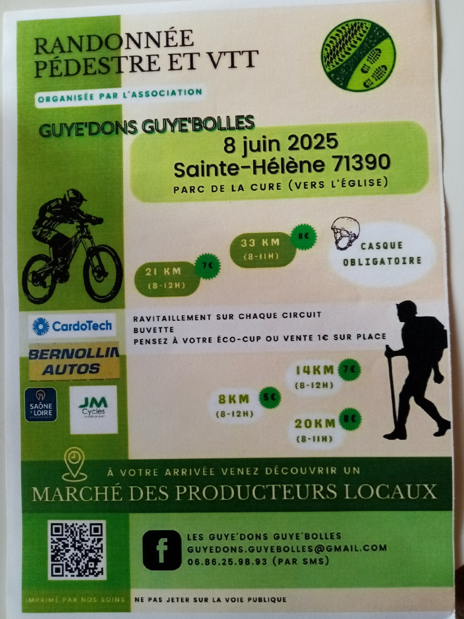 Lire la suite à propos de l’article Marché de producteurs en parallèle de la marche organisée par les Guye’dons Guye’bolles à St Hélène le 8 juin 2025