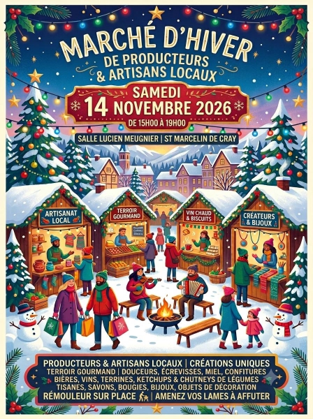 Lire la suite à propos de l’article Marché d&rsquo;hiver à St Marcelin de Cray le 14 novembre 2026