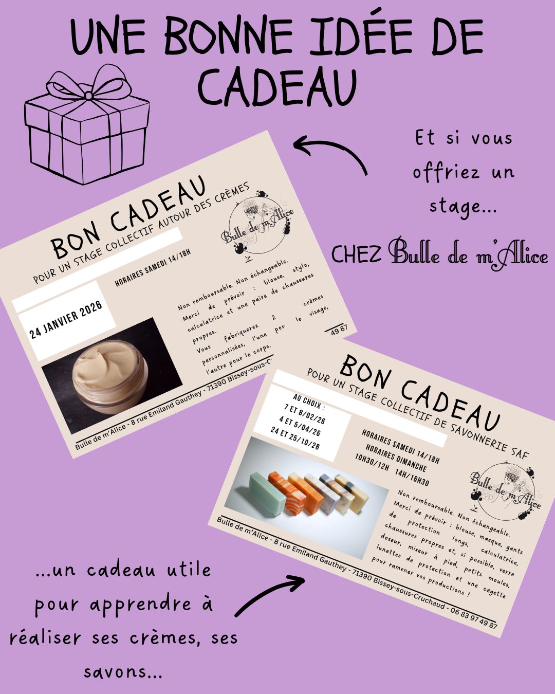 Lire la suite à propos de l’article Comment offrir un bon cadeau pour un stage savonnerie ou cosmétique ?